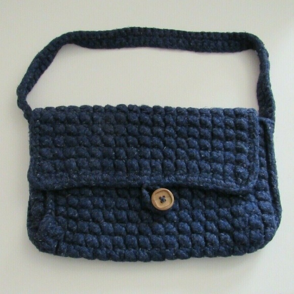 Heavy Yarn Crochet Handmade Hobo Purse Blue New
